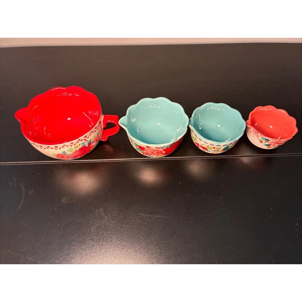 The Pioneer Woman Cheerful Rose Stoneware Measuring Cup Set Dishwasher Safe